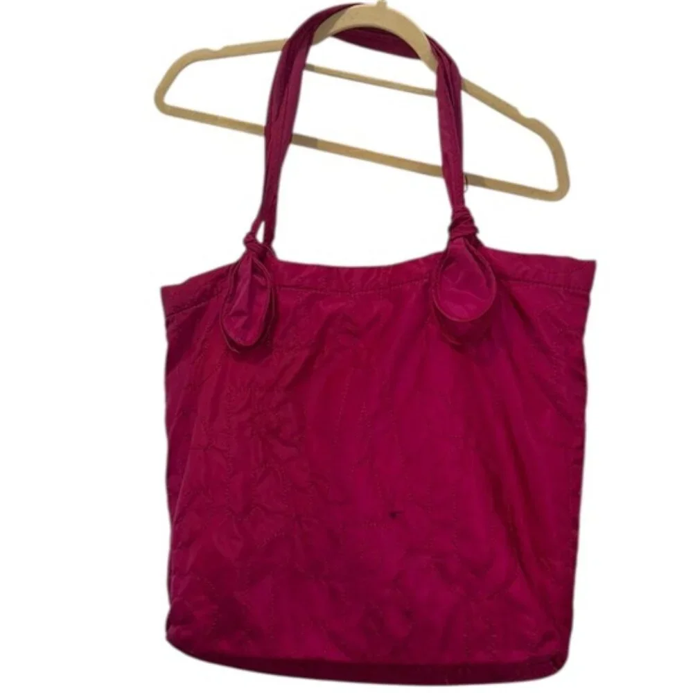 Fuchsia Quilted Tote Bag with Knotted Straps